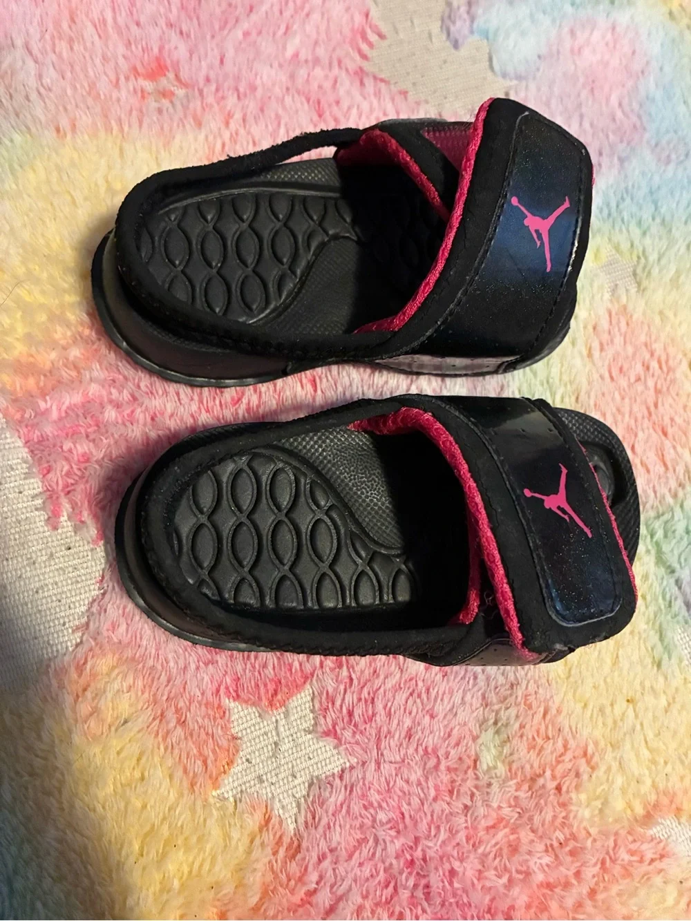 Jordan Kids Black and Pink Hook-and-Loop Slide Sandals